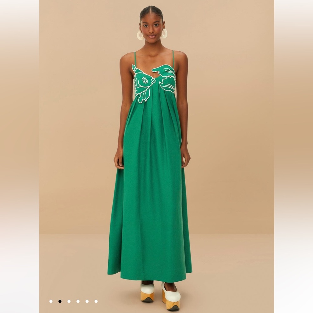 NWT Viral Iconic Farm Rio Green Fish Dress Koi Size S Small - Picture 2 of 6
